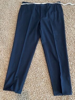 Canali Men's Dark Navy Dress Pants with Subtle Check